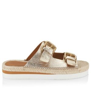 See by Chloé Women's Glyn Leather Espadrille Gold Sandals - NEW